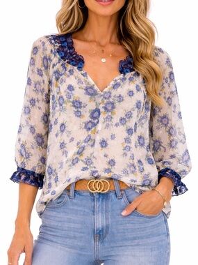 Diane von Furstenberg | Sheer Silk Floral Blouse GUC
